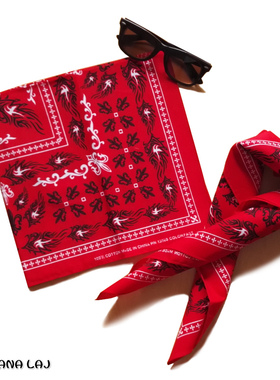 红色全棉质图腾印花手腕方巾摩托车暗黑头巾枪花炫酷摇滚个性配饰