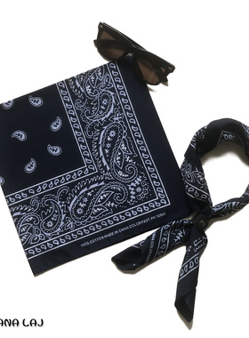 印花方巾腰果花丝巾百搭DIY嘻哈匪帮纯棉头巾舒适多用途围巾个性