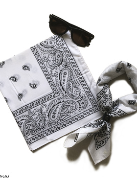 嘻哈说唱方巾欧美风明星同款纯棉头巾贾斯丁比伯白色印花发带演出