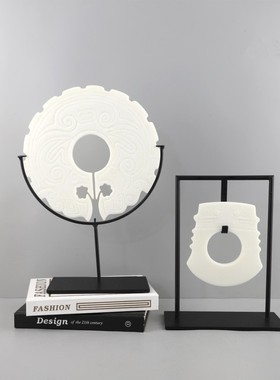 新中式禅意树脂白色玉璧平安扣摆件酒店别墅玄关电视柜家居装饰品