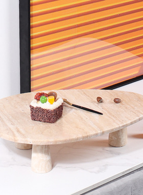 中式轻奢黄洞石高脚蛋糕盘创意婚庆生日聚会台面甜品点心摆台装饰