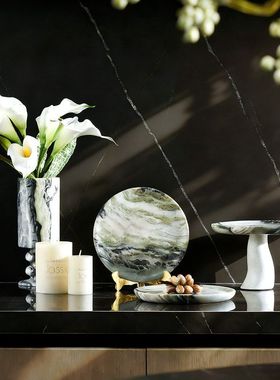 北欧风格客厅休息区茶几桌面大理石材高脚创意蘑菇果盘装饰盘摆件