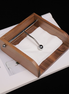 中古风胡桃木纸巾架方形纸巾座酒店餐厅台面纸巾架压纸座夹