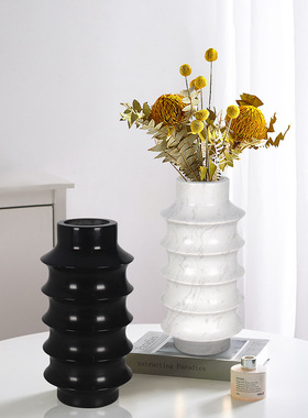 北欧大理石黑白色花瓶摆