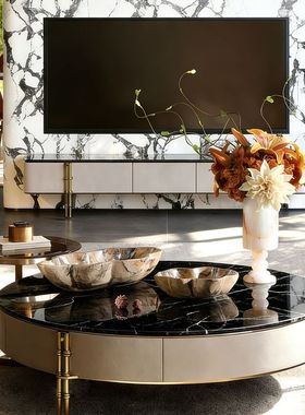 法式轻奢大理石果盘现代简约家居样板房酒店玄关收纳艺术装饰摆件