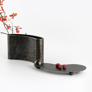 复古怀旧半月弧形花瓶托盘套装 饰品 摆件咖啡厅餐厅花瓶搭配组合装