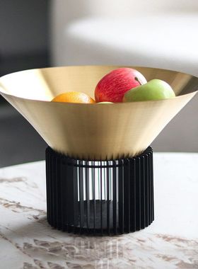金属格栅底座创意圆形喇叭果盘摆件酒店别墅零食干果沙拉碗装饰品
