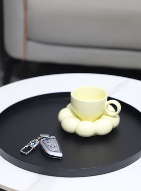 欧式轻奢黑色金属圆形香薰托盘收纳托盘装饰摆件电视柜家居装饰品