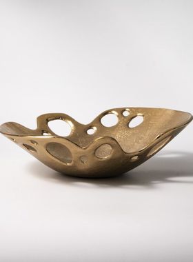 欧式轻奢金色异形花瓶不规则托盘摆件玄关花器装饰水果盘桌面装饰