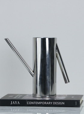 现代简约银色不锈钢长嘴错位花器摆件样板房售楼处时尚软装饰品