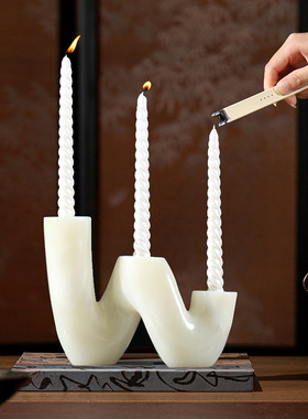 法式复古天然玉石烛台餐桌蜡烛台