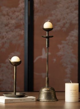 中式复古老钱风金属烛台怀旧酒店民宿客栈茶楼装饰品茶室桌面摆件