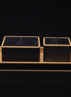 轻奢皮革实木首饰盒家居样板间酒店卧室衣帽间收纳盒托盘摆件