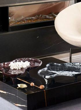 专利款欧式大理石装饰果盘餐桌装饰摆件天然石材异形设计感果盘