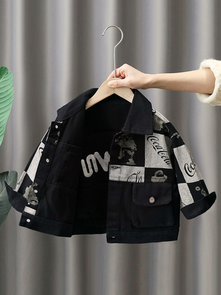 소년 곰 데님 재킷 봄과 가을 2024 새로운 아동 스타일 한국식 재킷 청년 및 중형 인터넷 연예인 탑