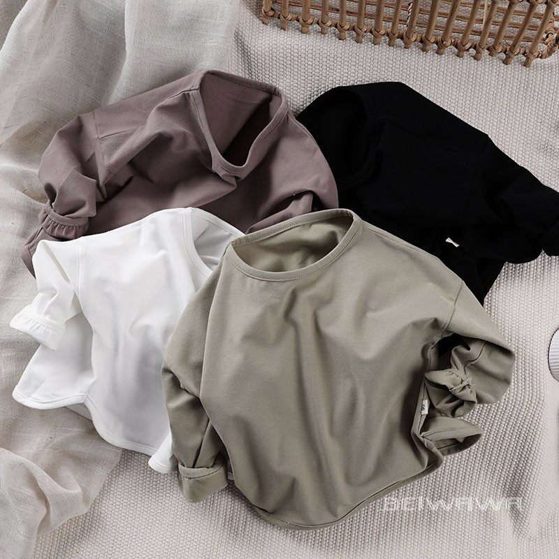 春款内搭儿童纯棉圆领体恤衫 可外穿简约文艺范男童宝宝长袖T恤