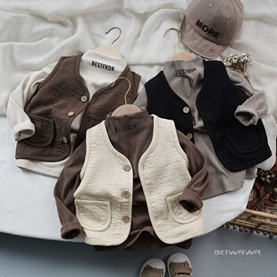 高品质 男童外穿坎肩背心儿童休闲外搭 婴童宝宝水洗棉森系马甲