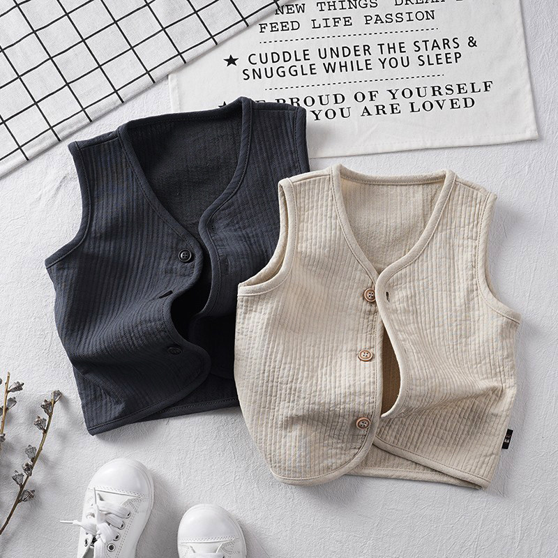 文艺范春新款男女童中性休闲马甲 儿童宝宝薄款纯棉洋气坎肩背心