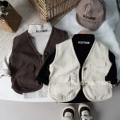 百搭洋气背心坎肩 男女宝宝春秋款 森系水洗棉高品质儿童工装 马甲