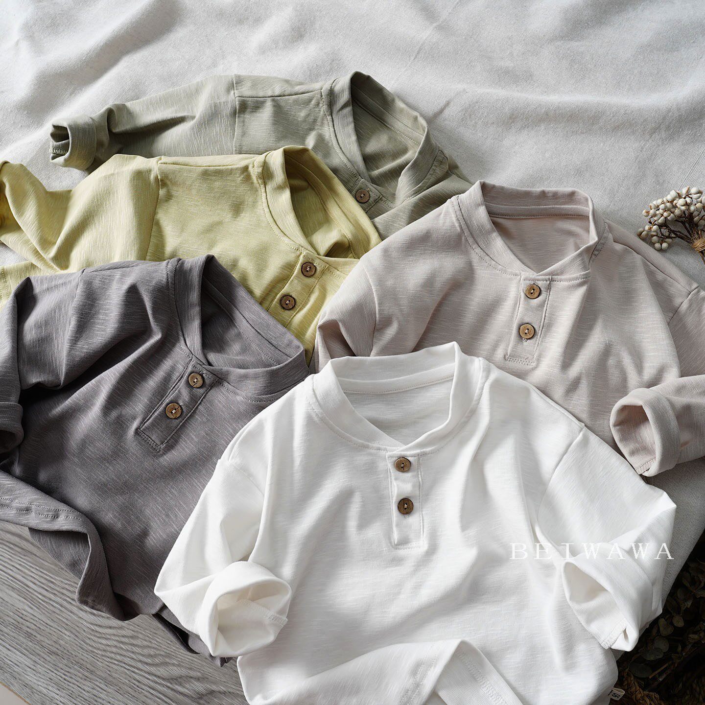 文艺百搭春小童宝宝竹节棉弹力长袖打底T恤男女童纯色立领体恤衫