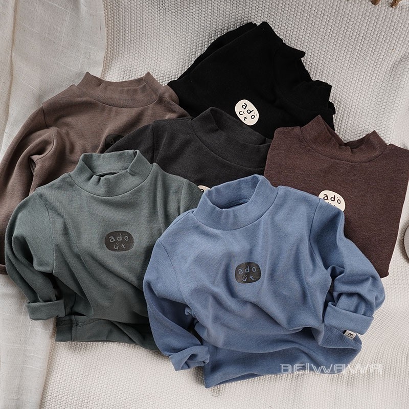 秋儿童纯棉软弹半高领打底T恤衫