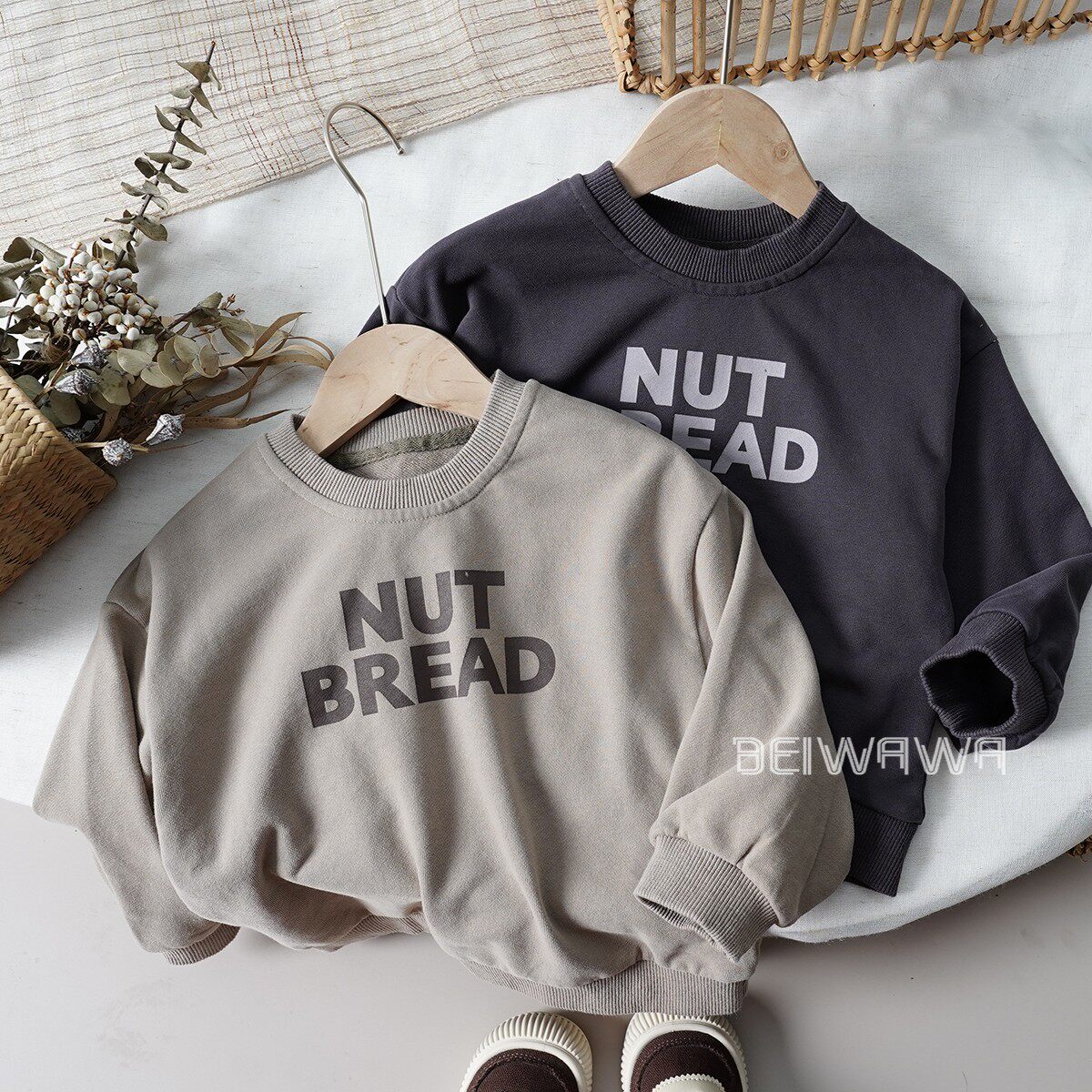 森系~儿童水洗棉柔软宽松长袖卫衣 2026春款男女童圆领套头体恤衫