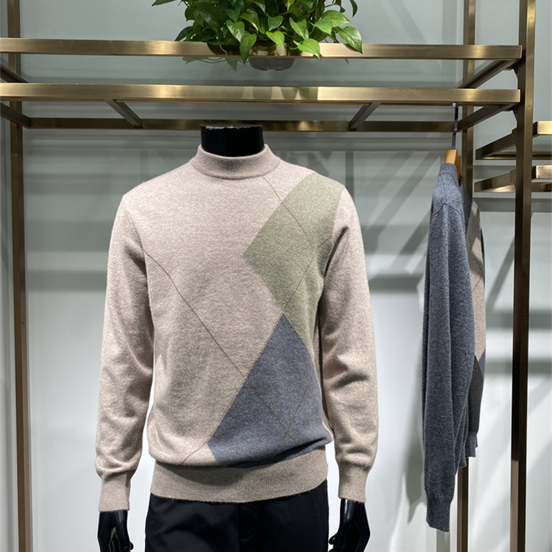 绵羊毛山羊绒男士圆领针织衫毛衣