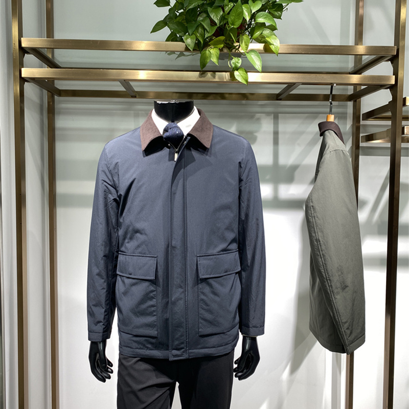 直充绒弹力微皱男士翻领羽绒外套