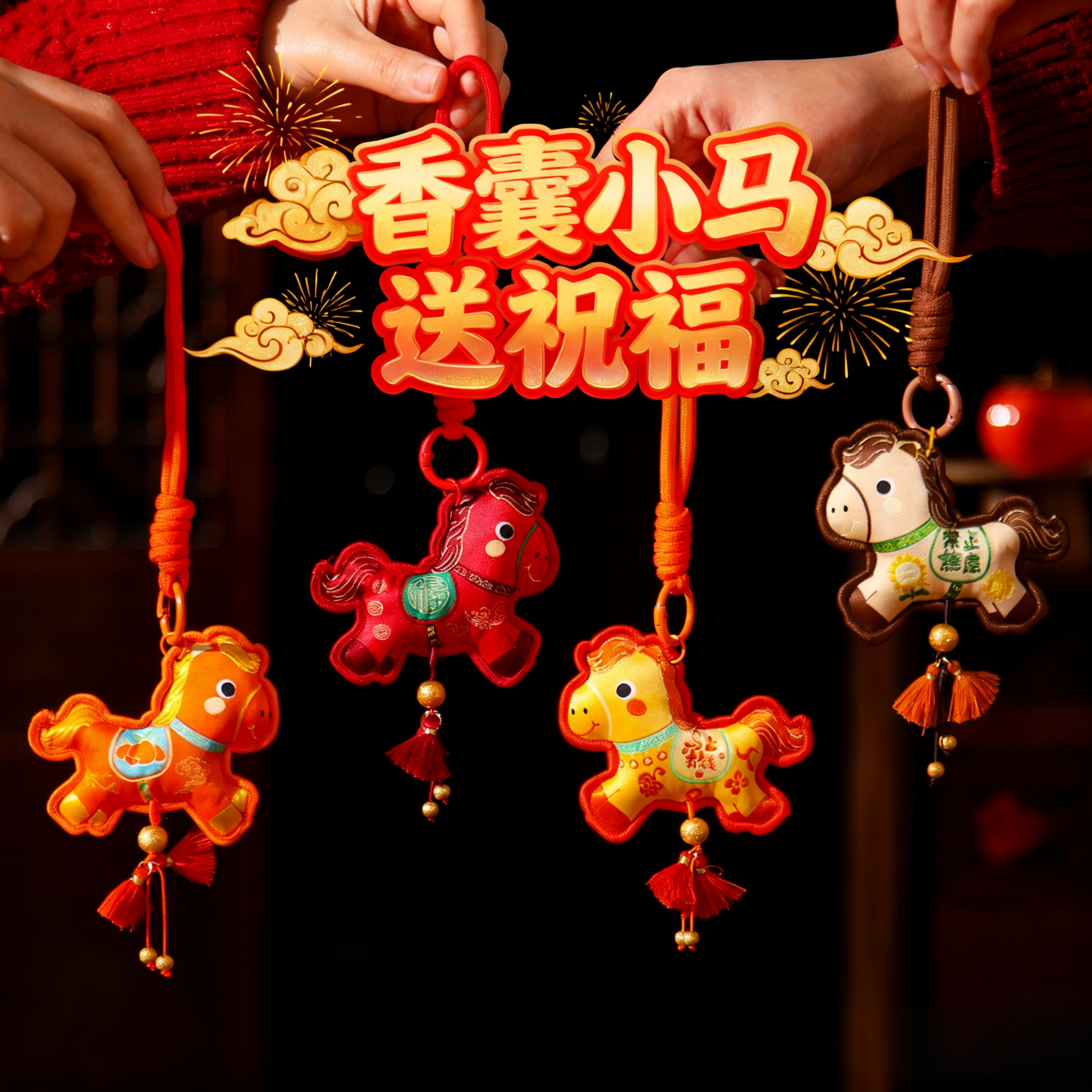 2026马年刺绣小马香包流苏挂件