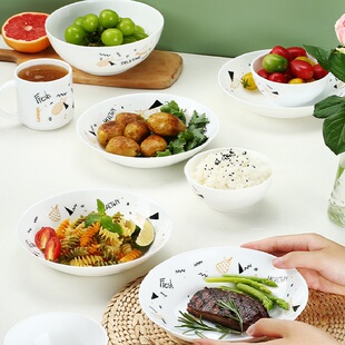 乐美雅白玉玻璃餐具套装微波炉专用的饭碗汤碗盘子家用餐具套装