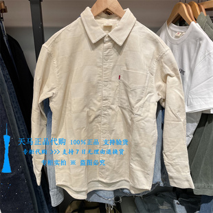 正品Levis李维斯2024年宽松米黄格子拼色 男灯芯绒衬衫0029Z-0000