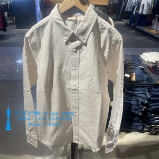 正品Levis李维斯2025年米白条纹LOGO刺绣 男士长袖衬衫0017V-0008