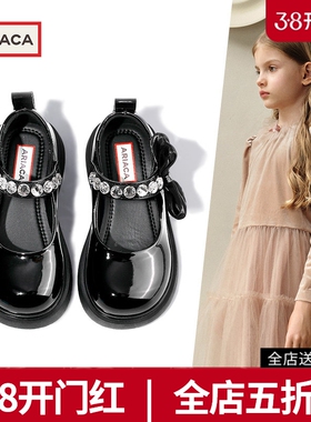 ARIACA艾芮苏儿童公主鞋秋季新款单鞋玛丽珍演出乐福鞋女黑色皮鞋