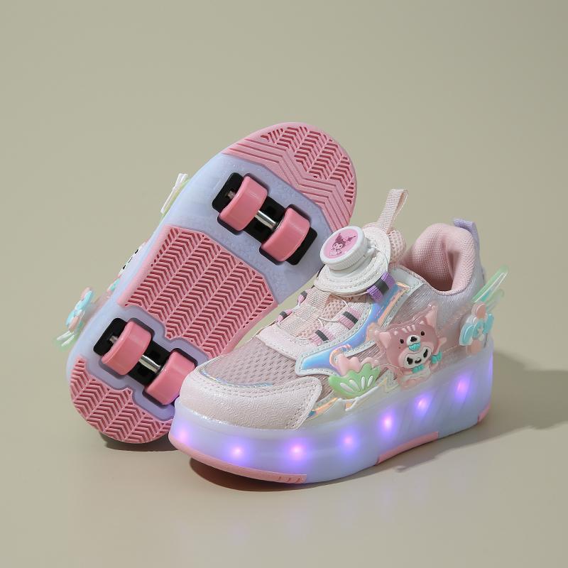 女童卡通暴走鞋四轮变形轮滑鞋儿童充电发光轮子鞋女八轮溜冰鞋