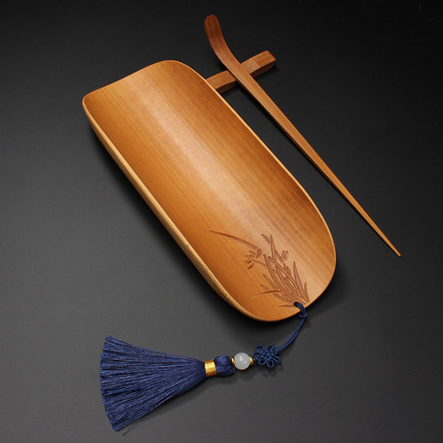 席韵堂茶则三件套流苏竹雕