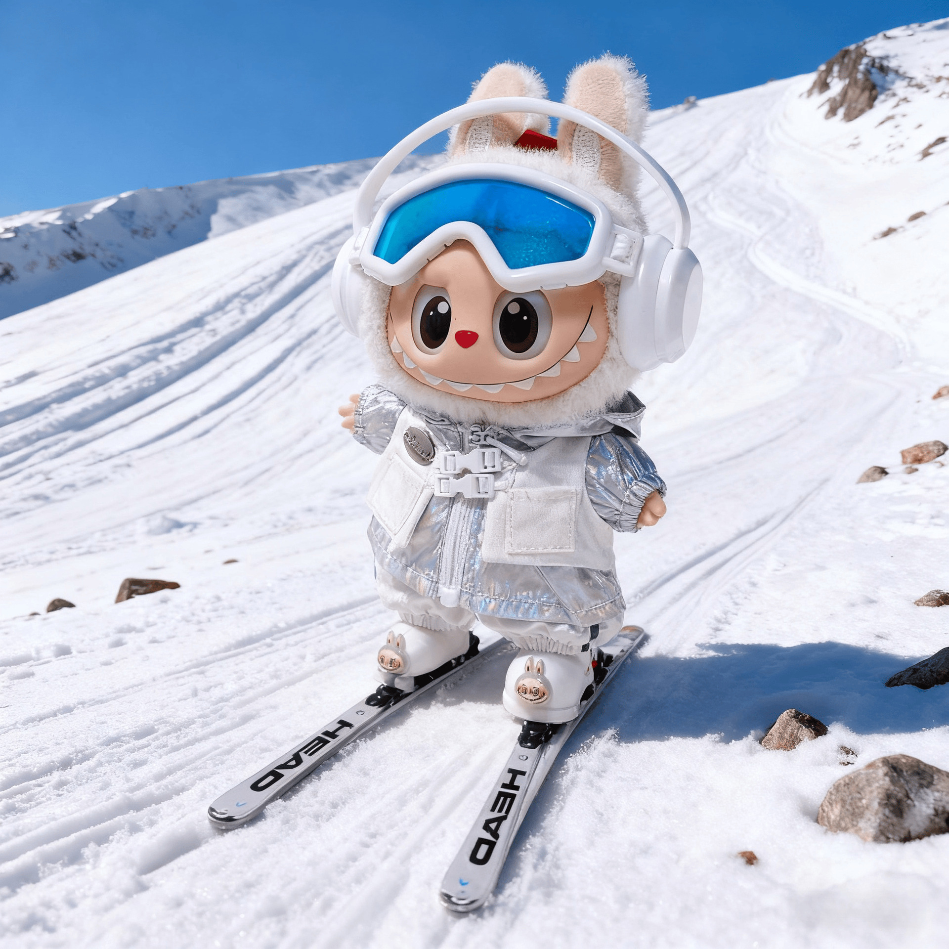 仅衣服] 三代Labubu滑雪套装拉布布娃衣冬季滑雪护目镜套装17厘米