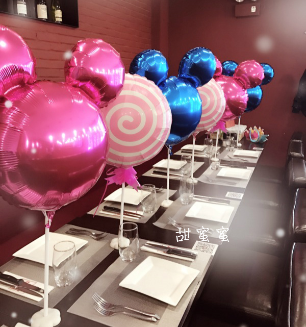 宝宝儿童生日百天宴会派对酒店酒桌装饰布置米奇头棒棒糖桌飘桌摆