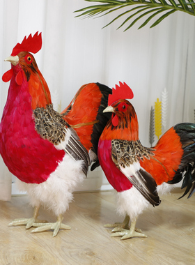 仿真鸡模型家禽大公鸡标本超市美陈招财摆件摄影道具花公鸡网红鸡