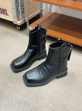 AAL227-5高定时尚方头粗跟时尚瘦瘦靴