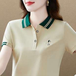 翻领短袖t恤女夏季2023新款薄夏季纯色宽松带领女士短款polo衫T