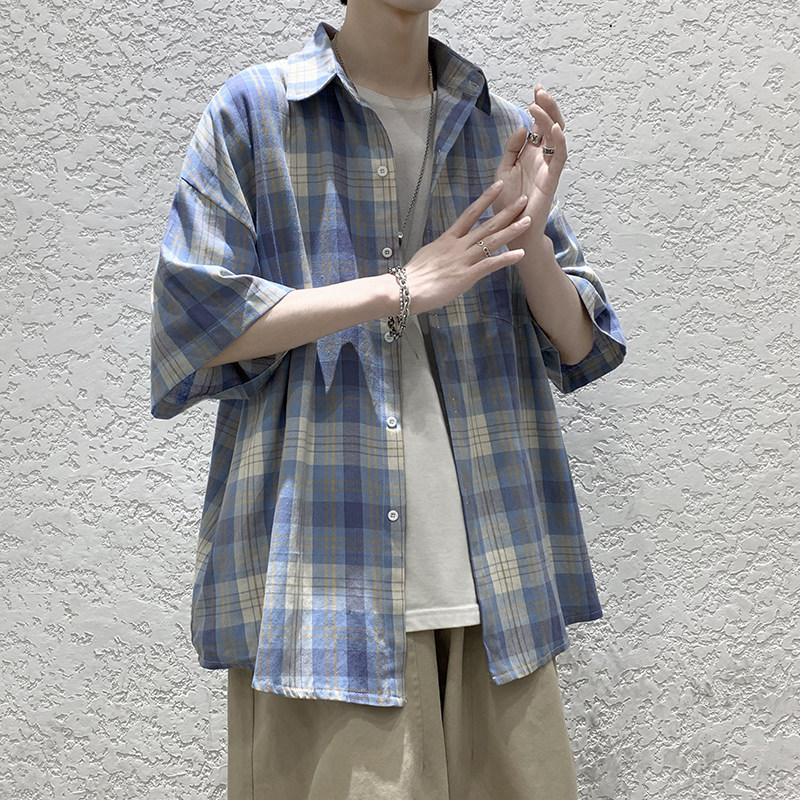 格子衬衫男短袖夏季薄款图片