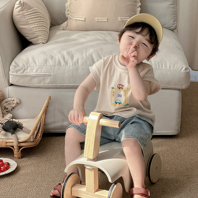 三折专区婴幼儿套装夏男宝宝背心牛仔短裤分体两件套薄款汽车上衣