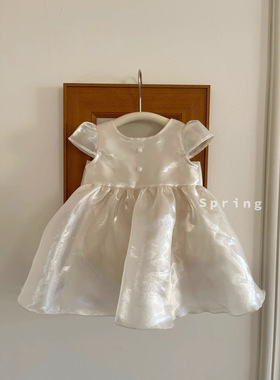 26春夏季童裙白色洋气女童连衣裙公主服婚礼女孩蝴蝶结蓬蓬裙礼服