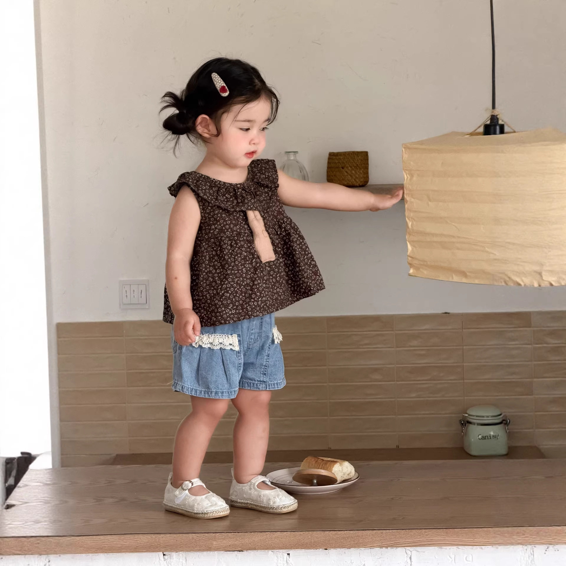 夏装女童碎花娃娃衫牛仔短裤套装韩版童装2026新款宝宝夏季衣服