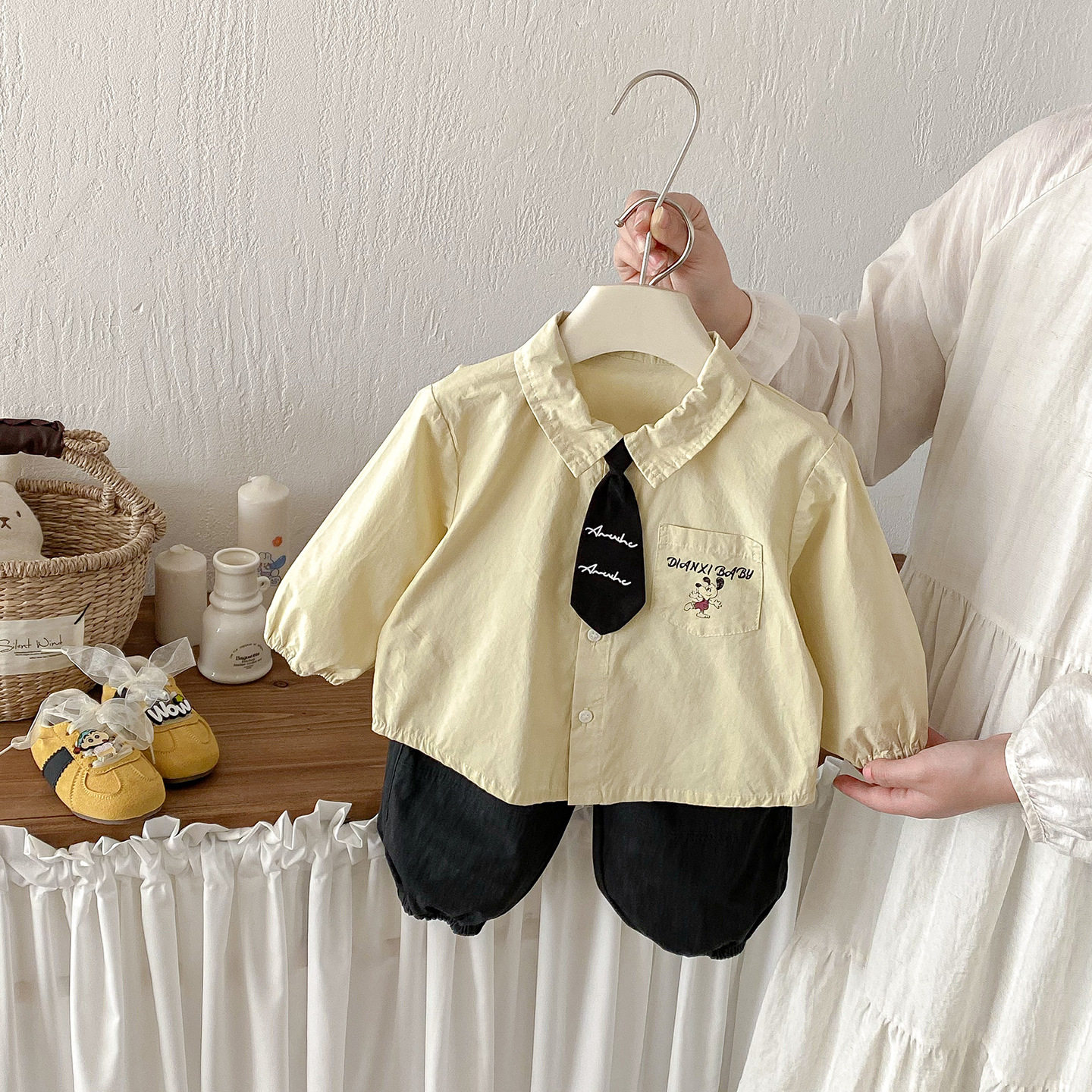 点兮春季新款婴幼儿学院风领带衬衫男宝宝洋气百搭韩版卡通衬衣潮,童装/婴儿装/亲子装,儿童运动套装,淘宝优惠券,粉丝福利购,淘宝优惠卷