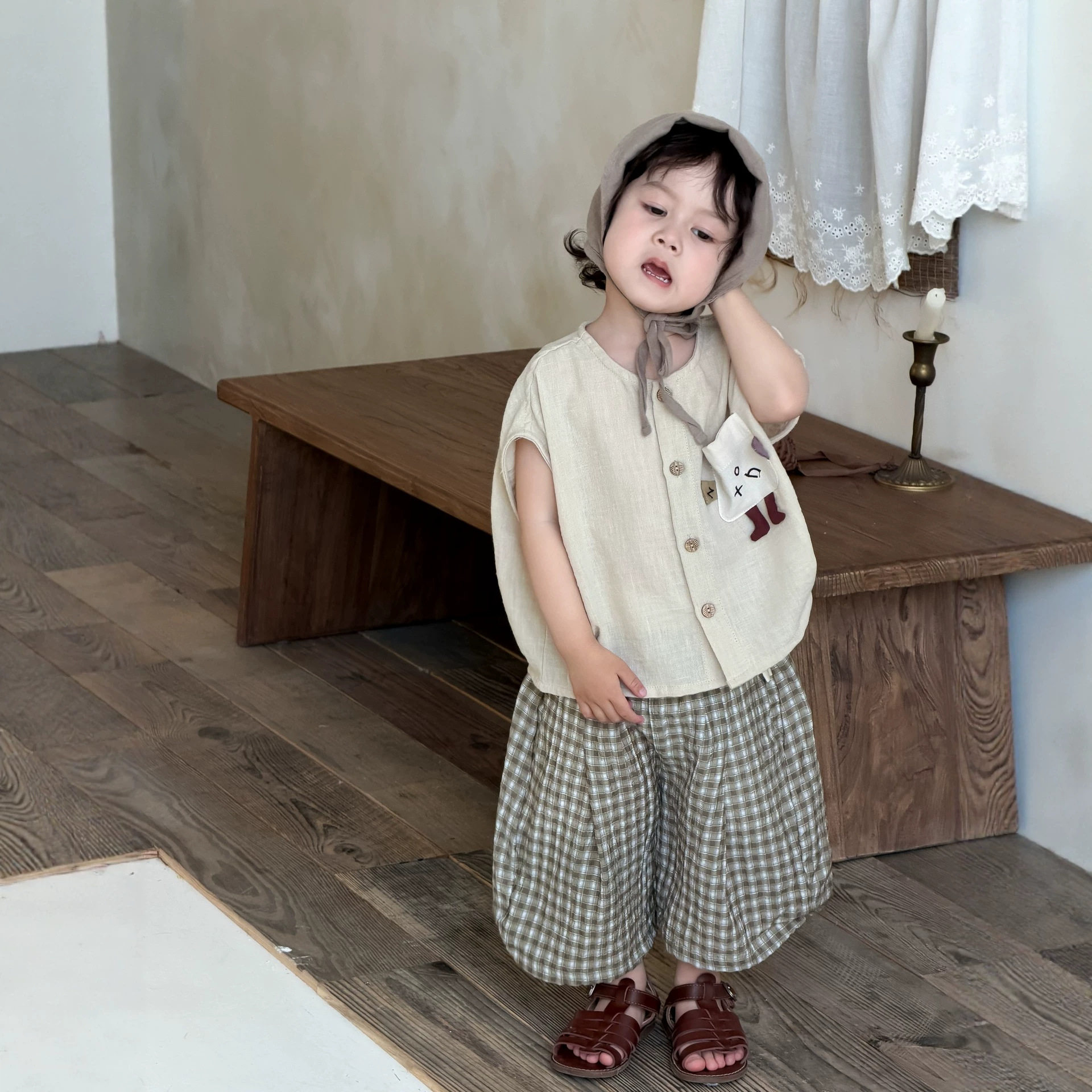 男宝宝衣服夏季薄款韩版童装2026新款男童套装儿童短袖T恤格子裤
