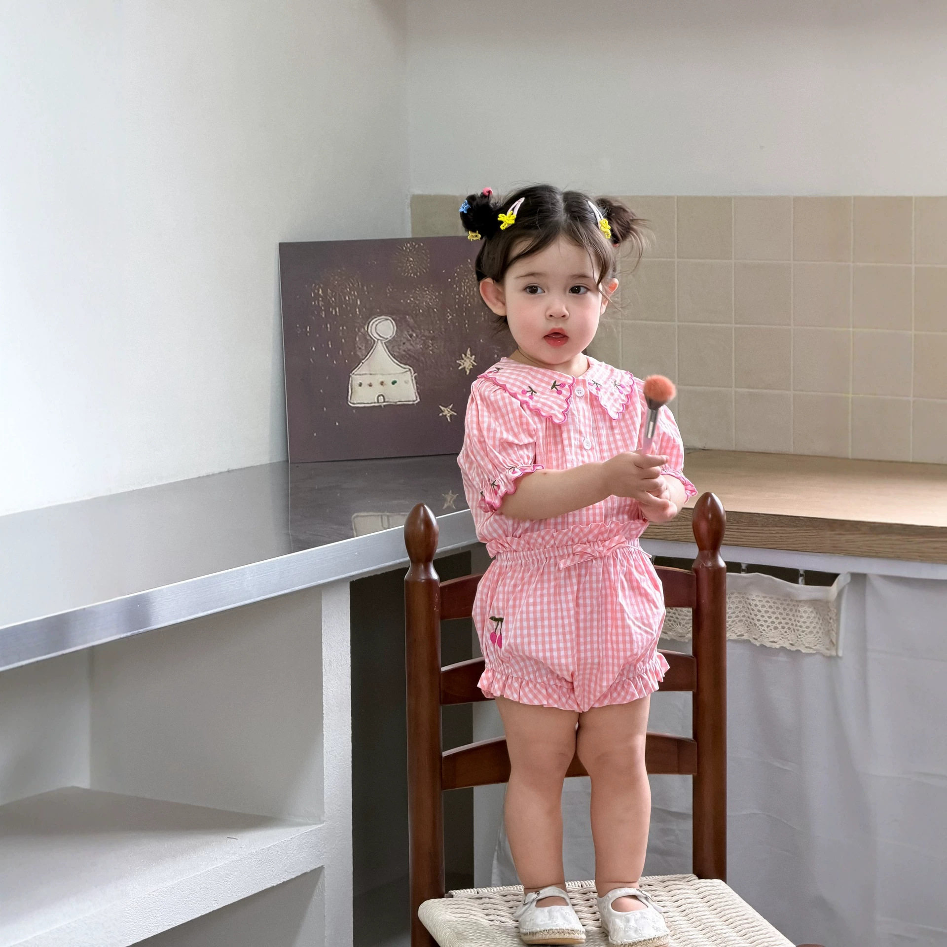 女童格子衬衣短裤套装夏季薄款2026韩版童装宝宝衣服夏款儿童夏装
