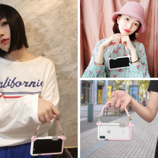 女生11斜挎xr 新创意8plus适用苹果mini手机壳15手提款 16猫爪iphone14promax边框手提式 保护套13pm卡通12个性