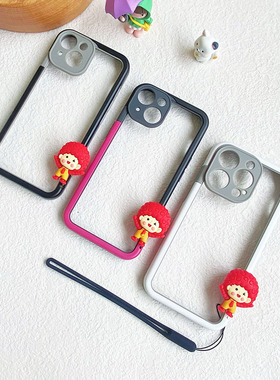16麦弟弟Q版可爱适用iphone14pro手机壳腕带黑色潮15promax挂绳新款女小众13苹果12手提ins日韩xs原创xr