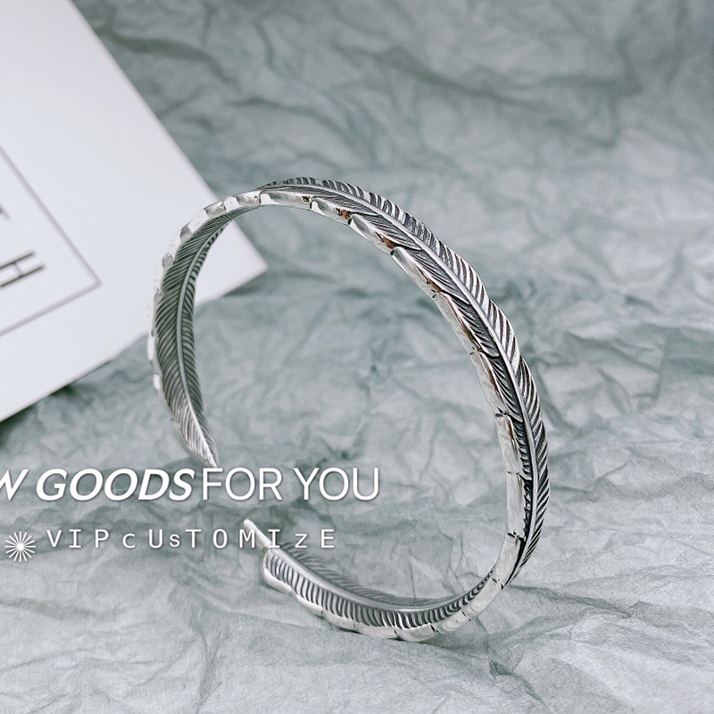 泰银复古足银999羽毛手镯饰品跨境新品正品厂家直销手环小众设计